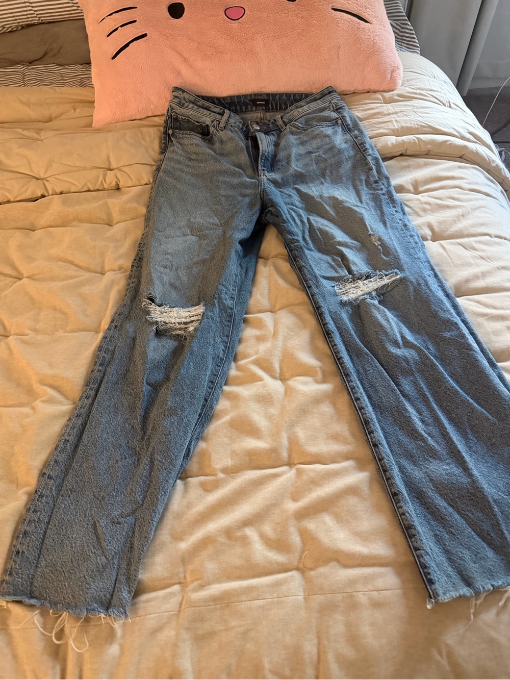 Express Distressed Wide-Leg Jeans in Blue